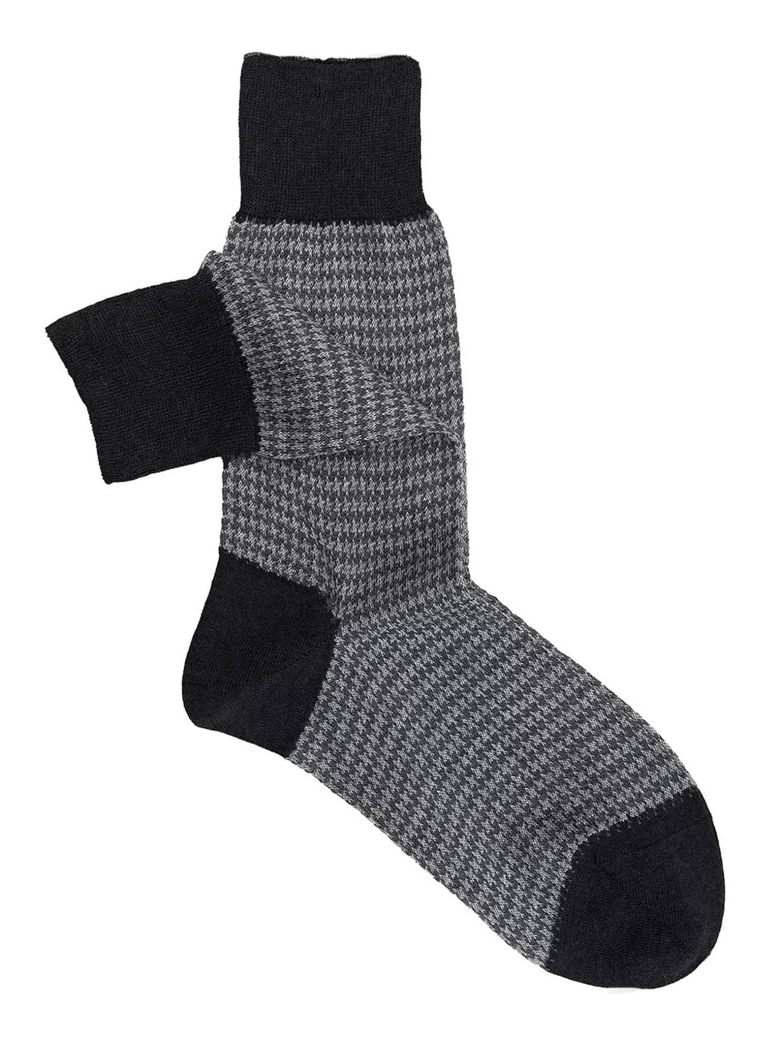 Cashmere and Silk Men's Calf Socks - Elegance Houndstooth Pattern