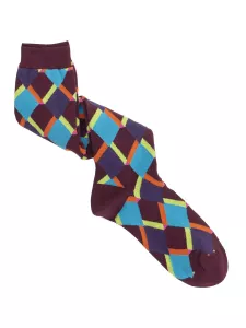 Men's Long Socks with Rhombus Pattern in Warm Cotton