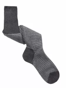 Pied de poule patterned men's long socks in Cashmere Silk Bio