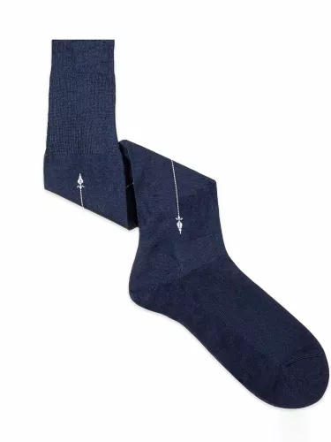 Long Cotton Socks in Filo di Scozia with Embroidered Baguette Lance Pattern