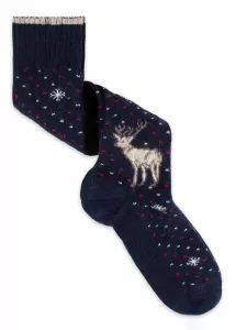 Long Socks in Cashmere and Viscose with Christmas Reindeer Pattern