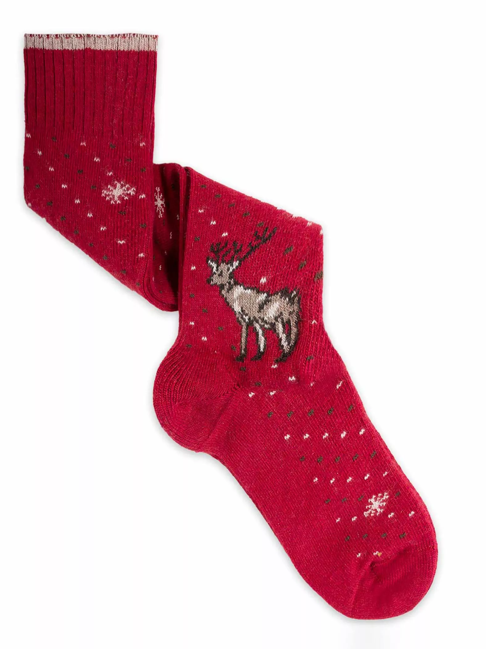 Long Socks in Cashmere and Viscose with Christmas Reindeer Pattern
