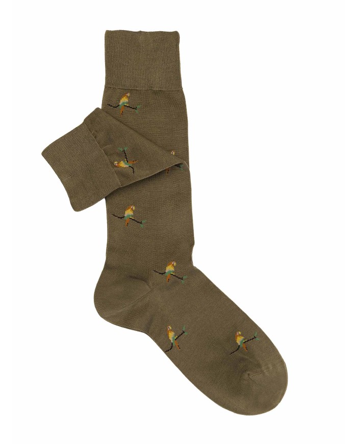 Men's Elegant Short Socks with Parrot Pattern in Cool Cotton