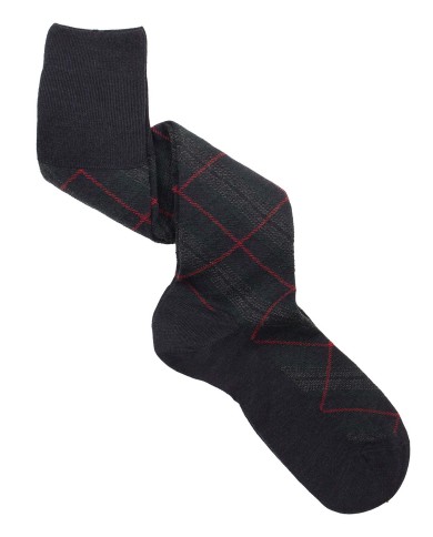 Men's Long Wool Socks with Plaid Pattern