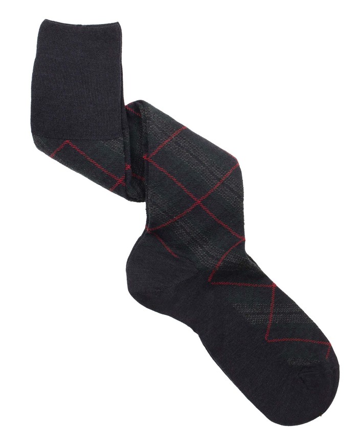 Men's Long Wool Socks with Plaid Pattern