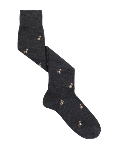 Long Wool Blend Socks with Dog Pattern