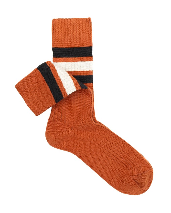 Boston Short Ribbed Socks with Striped Pattern in Warm Cotton