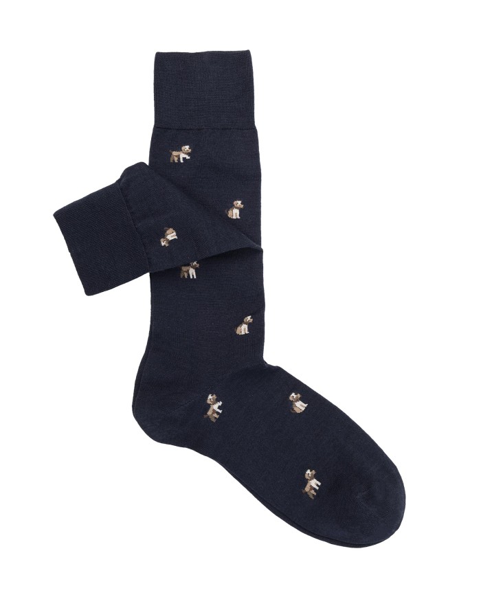 Short Socks in Wool Blend with Dog Pattern