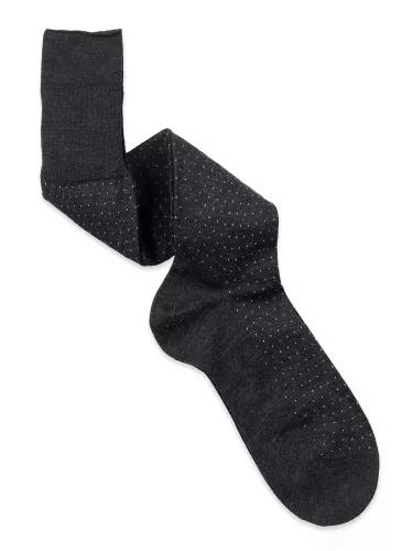 Plain pin point pattern wool knee high socks