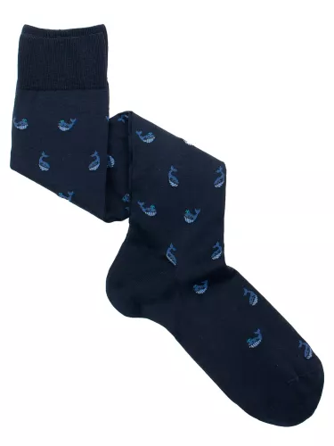 Whale patterned long socks in cool cotton